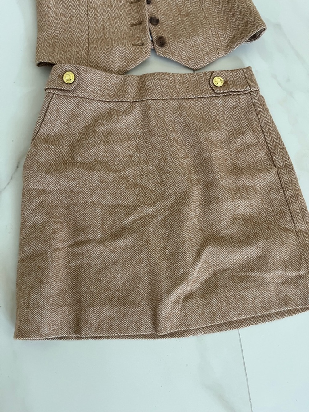 J Crew Two-Piece Brown Tweed Vest & Skirt Set - Picture 3 of 12